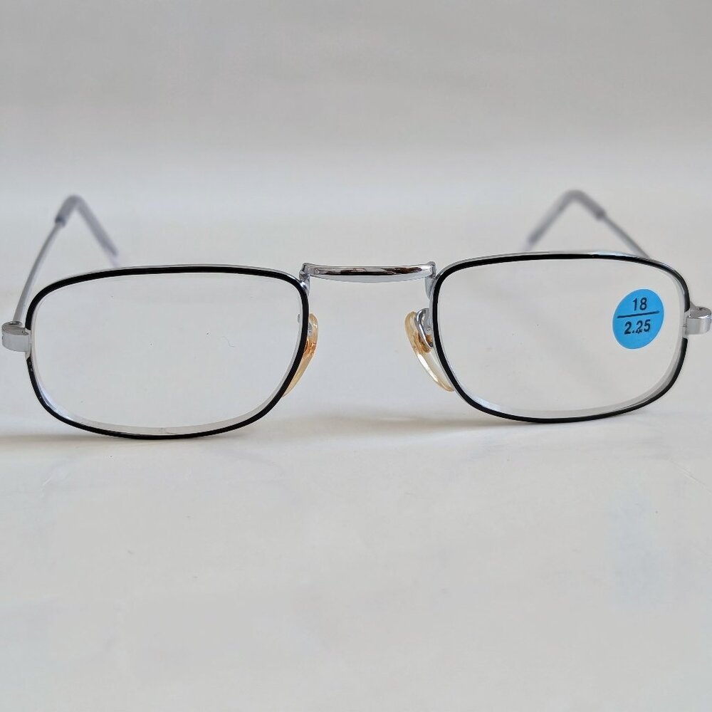 NWT Vintage 90's Rectangle Metal Half Frame Reading Glasses (Silver/Black)